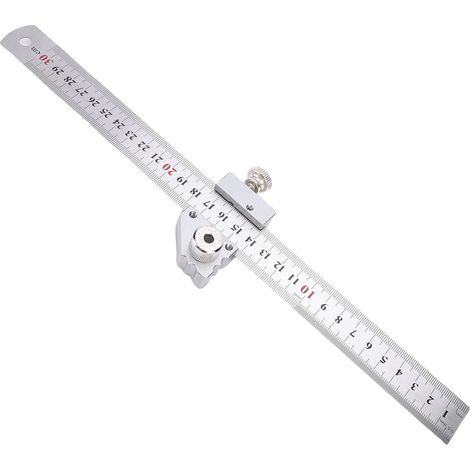 Règle de traçage multifonctionnelle en acier avec gabarit de positionnement et système de fixation pour le travail du bois, poignée à 45° et 90°, outil auxiliaire de perçage. (1/5)