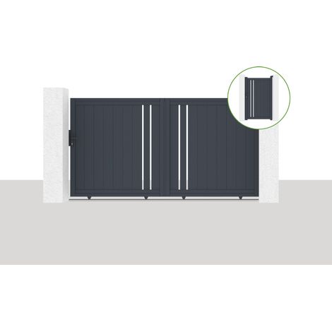 Pack portail coulissant GIONA 300x160cm + Portillon GIONA H.160cm Gris (1/5)