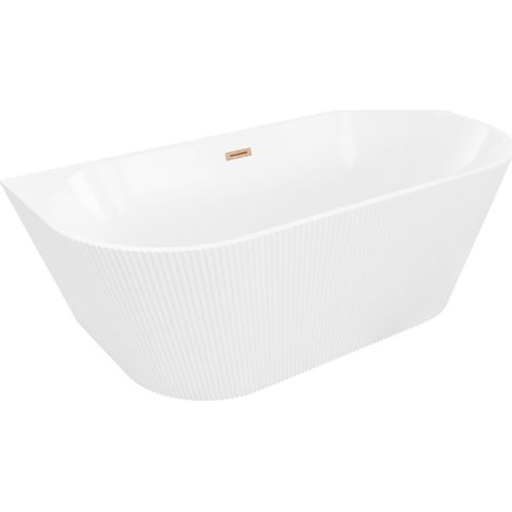 Mexen Oris baignoire autoportante murale rainurée 170 x 80 cm, blanche, trop-plein cuivre brossé - 52871708000-65 (1/5)