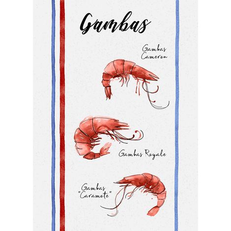 Lot de 3 torchons en coton lavé fruits de mer Ecru 50x70 cm (1/3)