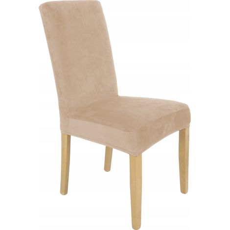 FUNDA DE SILLA CAPUCHINO BEIGE DE TERCIOPELO ELÁSTICO [21WZ] (1/5)