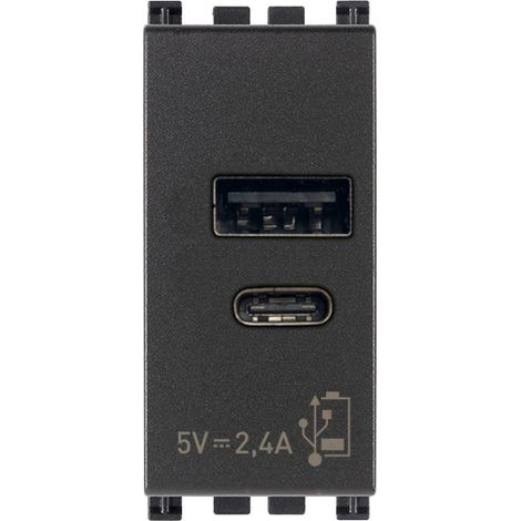 VIMAR 19292.AC - Alimentatore USB A+C 12W 2,4A 5V 1M - Antracite (1/3)