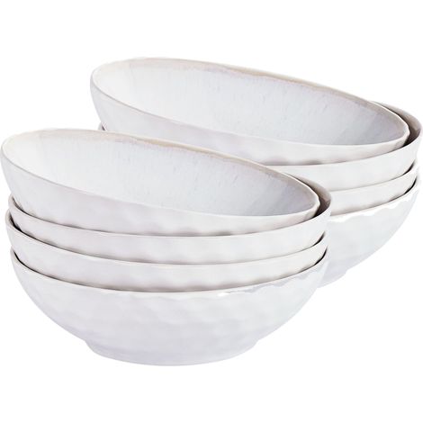 Set of 8 Deep Plates SESAME Stoneware Light Grey (1/5)