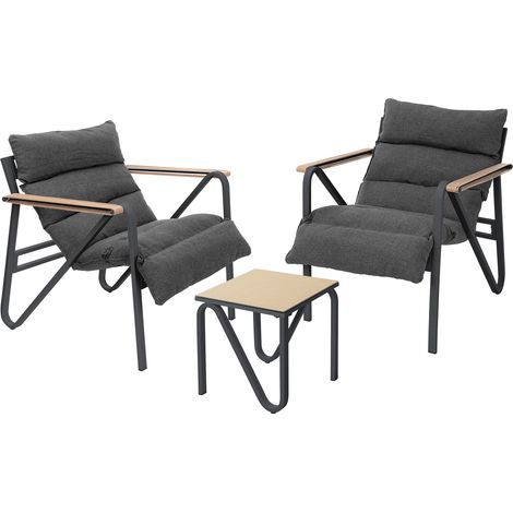 ML-Design Gartenmöbel Set 3-tlg, Anthrazit-Grau, Terrassenmöbel mit 2 Stühlen, Tisch & Sitzkissen, Balkonmöbel wetterfest mit Stahlgestell, Sitzgruppe, Lounge Möbel Outdoor für Garten Terrasse Balkon