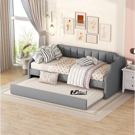 Letto estraibile in legno grigio 90x200/190 cm salvaspazio per soggiorno, senza materasso FloraGrace (1/5)