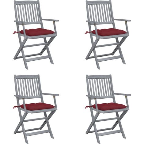 Lot de 4 Chaises de jardin pliables - Chaise d'extérieur pour terrasse/jardin avec coussins Bois d'acacia BV627365 - BonneVie (1/5)