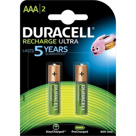 Blister da 2 batterie ricaricabili Ni-Mh ministilo AAA 1,2V 900mAh Duracell "Recharge Ultra"