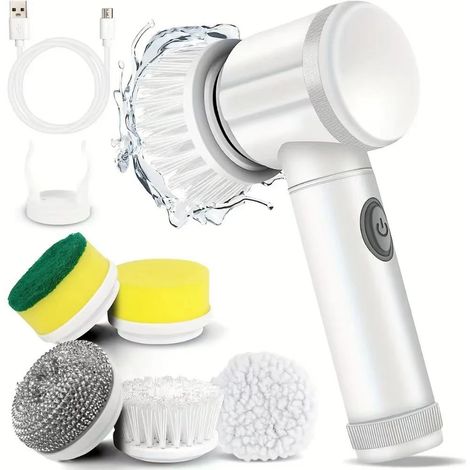 Brosse de nettoyage électrique manuelle avec 5 brosses de rechange, brosse rotative, nettoyage des joints, carrelage, carrelage, salle de bains