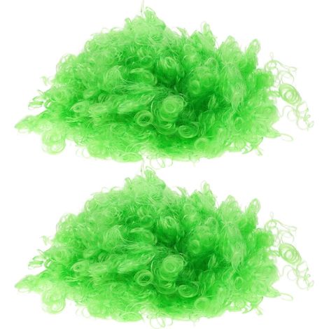 Pieces Short Curly Green Afro Hairpiece with Bangs, Style (1/5)