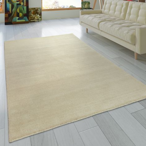 Paco Home Teppich Wohnzimmer Kurzflor Naturfaser Einfarbig Handgearbeitet Gabbeh 80x150 cm, Creme