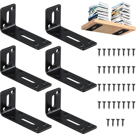 6 Pièces Equerre Metal Épaissis, Equerre Fixation Réglable avec Trou Long, Équerre de Fixation Mural en L-Forme, Multifonctionnel Equerre Charge Lourde pour la Fixation et la Rréparation de Meubles (1/5)