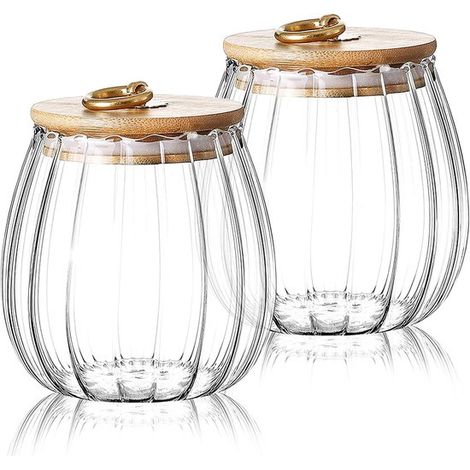 Ensemble de 2 bocaux hermétiques en verre et bambou, 700 ml, avec couvercles, pour le café, le sucre et l'organisation de la maison dans la cuisine et sur le plan de travail.-AquaForge (1/2)