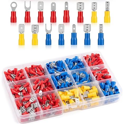 280 pièces Cosses Electriques a Sertir, 15 types Cosses Electriques 0,5 à 6,0 mm², Connecteurs à Sertir, Assortiment de Cosses Plates et Rondes pour Voiture Auto Moto Electriques (1/5)