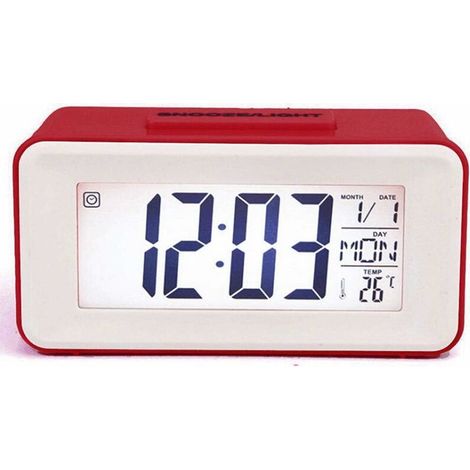 royaluxe - Litthing Réveil Numérique Horloge Numérique LED Alarm Réveil Date Température Snooze 8 musiques Veille Alimenté par Batterie (Rouge) (1/4)