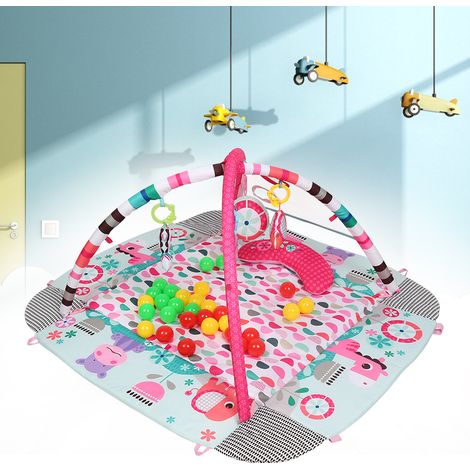 Tapis d'Eveil Evolutif et Multifonction 5 en 1, 30 Balles Incluses, Arche de Jeu, Jouets Détachables, Rose, Dès la Naissance (1/5)