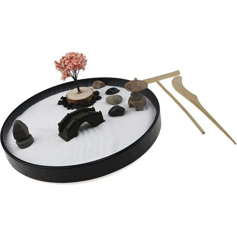 Jardin Zenes Japonais pour Bureau, Jardin de en Bois, décorations Zenes, de méditation, Outil sensoriel pour la Pleine Conscience, la santé émotionnelle, Ensemble de minis pour Bureau (1/5)