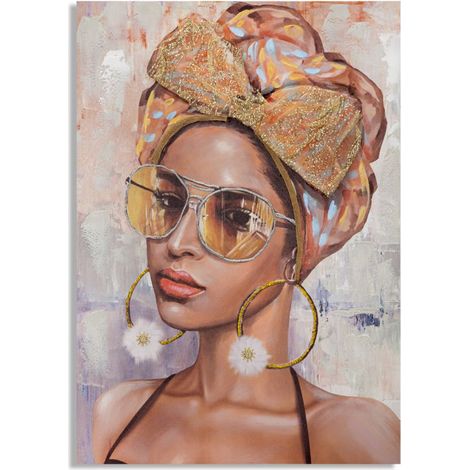 Dipinto su tela Jennifer B, ritratto femminile con turbante e occhiali (1/5)