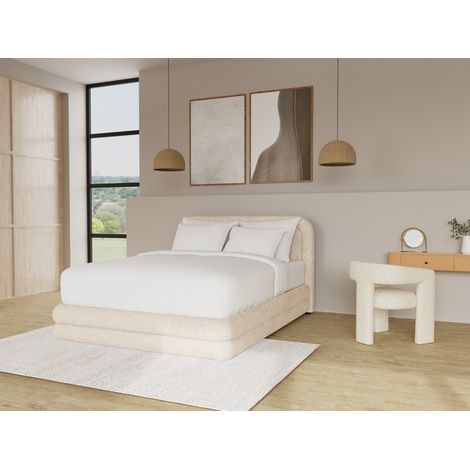 Babel - lit coffre - 160x200 cm - en velours texturé - sommier inclus - beige (1/5)