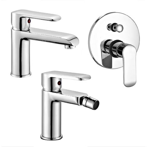 Set miscelatori lavabo bidet e doccia incasso con deviatore cromati serie Dalila piletta inclusa (1/5)