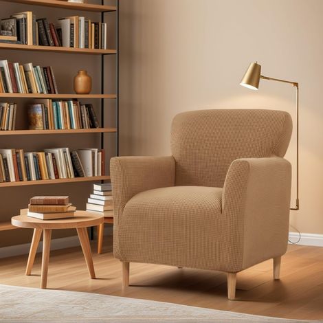 Housse de chaise, housse de chaise en tricot extensible, housse de fauteuil souple, convient pour le salon, marron clair