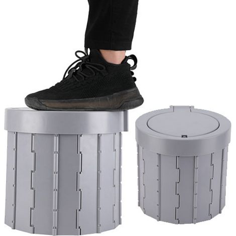 Tragbare Reisetoilette für Outdoor-Aktivitäten, faltbare Toilette mit Deckel, für Camping und Wandern, grau (1/4)