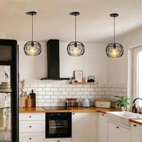 U-DO LOT DE 3 Lustre Industriel Suspension Cage en Fer Noir 2518cm Vintage Lampe Intérieur Décoration Café Balcon (1/4)