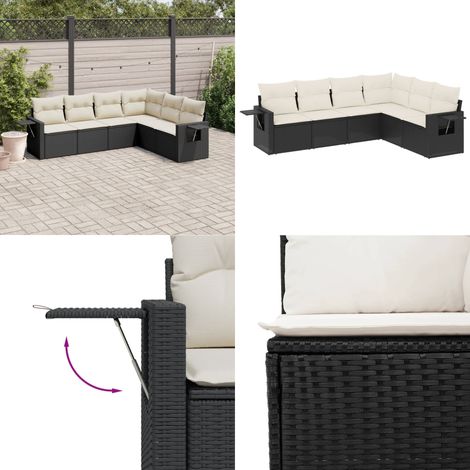 6-tlg. Garten-Sofagarnitur mit Kissen Schwarz Poly Rattan - Gartensorte - Gartenmöbelset - PE-Rattan Möbel - Outdoor Lounge Set - Balkonmöbel - Home & Living (1/5)