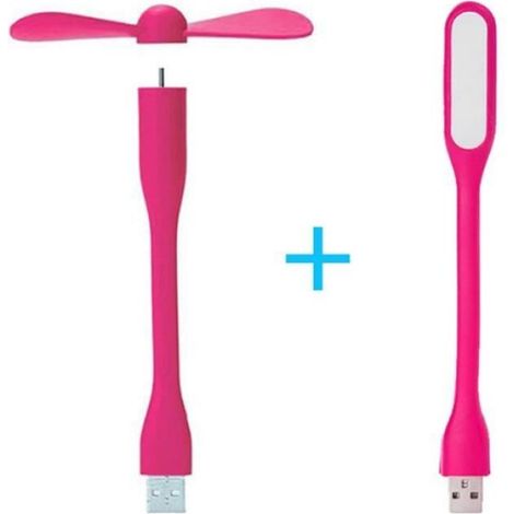Ventilateur USB - Lampe LED - Flexible Et Pliable - Pour Ordinateur Et Banque D Alimentation - Rose