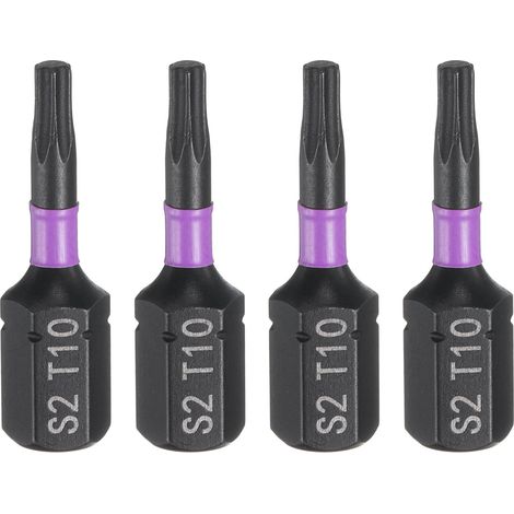 4pcs T10 Embout de Tournevis Torx 1/4" Tige Hexagonale 25mm/1" Longueur Magnétique Étoile 6 Pans Acier S2 Forets de Tournevis et de Perceuse Électrique (1/5)
