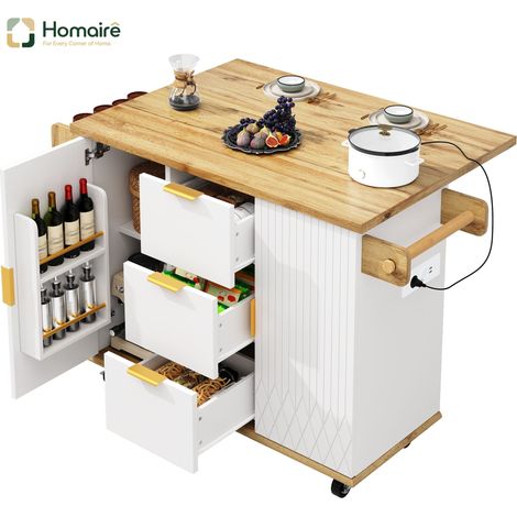 Küchenwagen MDF weiß 134 x 46 x 88 cm HOMAIRE (1/5)