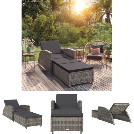 The Living Store - Sonnenliege mit Dunkelgrauer Auflage Poly Rattan Grau (1/5)