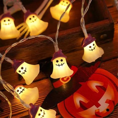 Halloween-Geister-Lichterkette, 20 LEDs, 3 m, batteriebetriebene Dekoration für Partys, Innen- und Außenbereich, Veranda, Kamin [Energieklasse A++] (1/5)