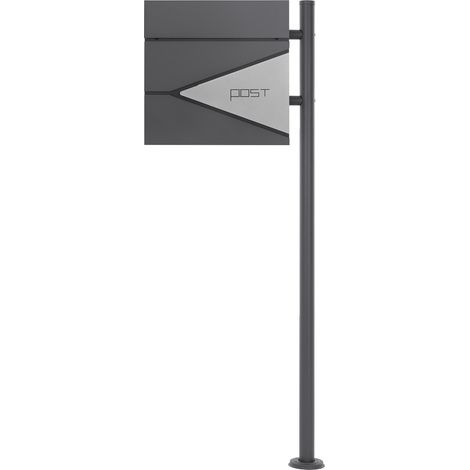 ECD Germany Standbriefkasten mit Zeitungsfach, Design Briefkasten mit Pfosten, Briefkastenanlage, Briefkastenständer Anthrazit 120 cm Edelstahl, Postkasten Anthrazit-Silber Edelstahl pulverbechichtet
