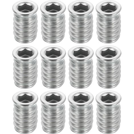 Lot de 12 écrous filetés M6 x 13 mm pour bois – Vis en acier inoxydable 304 pour meubles – Écrous de fixation pour bois