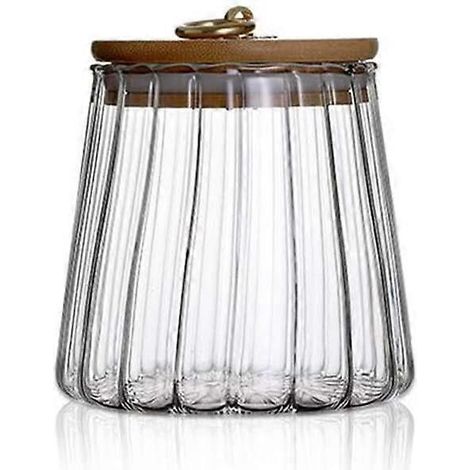Bocal de conservation en verre transparent 2024, 650 ml (22 oz), avec couvercle en bois d'acacia et joint hermétique. (1/5)