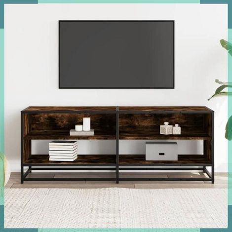 Meuble TV - 848891 - chêne fumé - bois d'ingénierie et métal - 120,5 x 40 x 46 cm (1/5)