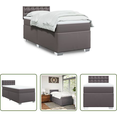 Matratze - Boxspringbett mit Matratze Grau 100x200 cm Kunstleder (1/5)