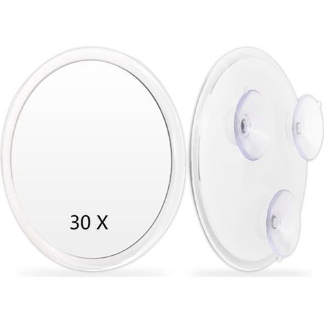 Espejo de maquillaje - Aumento 30x - Con ventosa - Lupa - 150 mm - Redondo - Espejo de maquillaje portátil de viaje para mujer - Espejo de ducha para baño - Para maquillaje y cuidado de la piel de cer