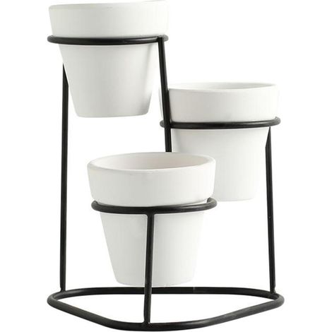 3 En 1 Mini Pot De Fleurs En Céramique Pour Plantes Succulentes W. Ensemble De Support Noir A (1/5)