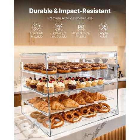 Présentoir à Pâtisserie, Vitrine de Boulangerie Commerciale 4 Niveaux en Acrylique Transparent pour Pain, Beignets, Croissants, Gât…