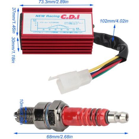 QORVA-Coil d'allumage en aluminium 5 broches AC CDI Box A7TC Kit de bougie d'allumage pour 50cc 70cc 90cc 110cc 125cc 150cc Pit Dirt Motor Bike (1/2)