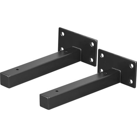 Lot de 2 supports d'étagère flottante industriels 150 mm, supports muraux en acier inoxydable renforcé, pour étagères de cuisine, salle de bain, chambre et bureau, noir (1/5)