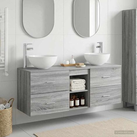 vidaXL Bathroom Cabinet Set 3 pcs Grey Sonoma 129 x 35 x 80 cm (1/5)