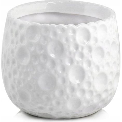 Maceta de cerámica con base redonda, repujada, blanca, 15 cm. (1/2)