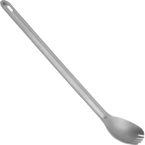 Cuillère-fourchette à long manche, légère et en métal, idéale pour le camping, la randonnée et le trekking. (1/5)