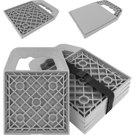 4 pièces de plaques de support pour caravane, plaques de support empilables avec poignée, ensemble de cales pour les supports de vérin, pads pour vérins de lève-auto et plaques stabilisatrices, cales (1/5)