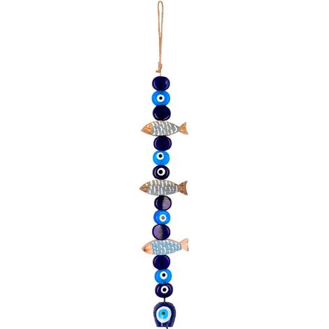 Móvil de peces de madera con ojo turco azul marino 46 cm (1/5)