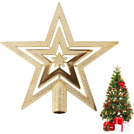 20cm Étoile Topper pour Sapin de Noël - Étoile Creuse Dorée avec Effet Scintillant pour Décorations de Noël (1/4)