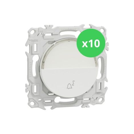 Schneider - Odace 2025 - LOT de 10 Boutons poussoir porte-u00e9tiquette - symbole carillon - Blanc craie - Ru00e9f : S920246 x 10 (1/5)