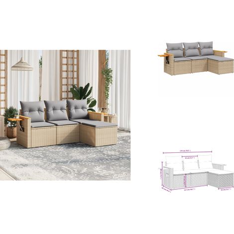 4-tlg. Garten-Sofagarnitur mit Kissen Beige Poly Rattan - Gartenmöbel - Sofasatz - PE-Rattan Möbel - Outdoor Sofa - Lounge Set (1/3)